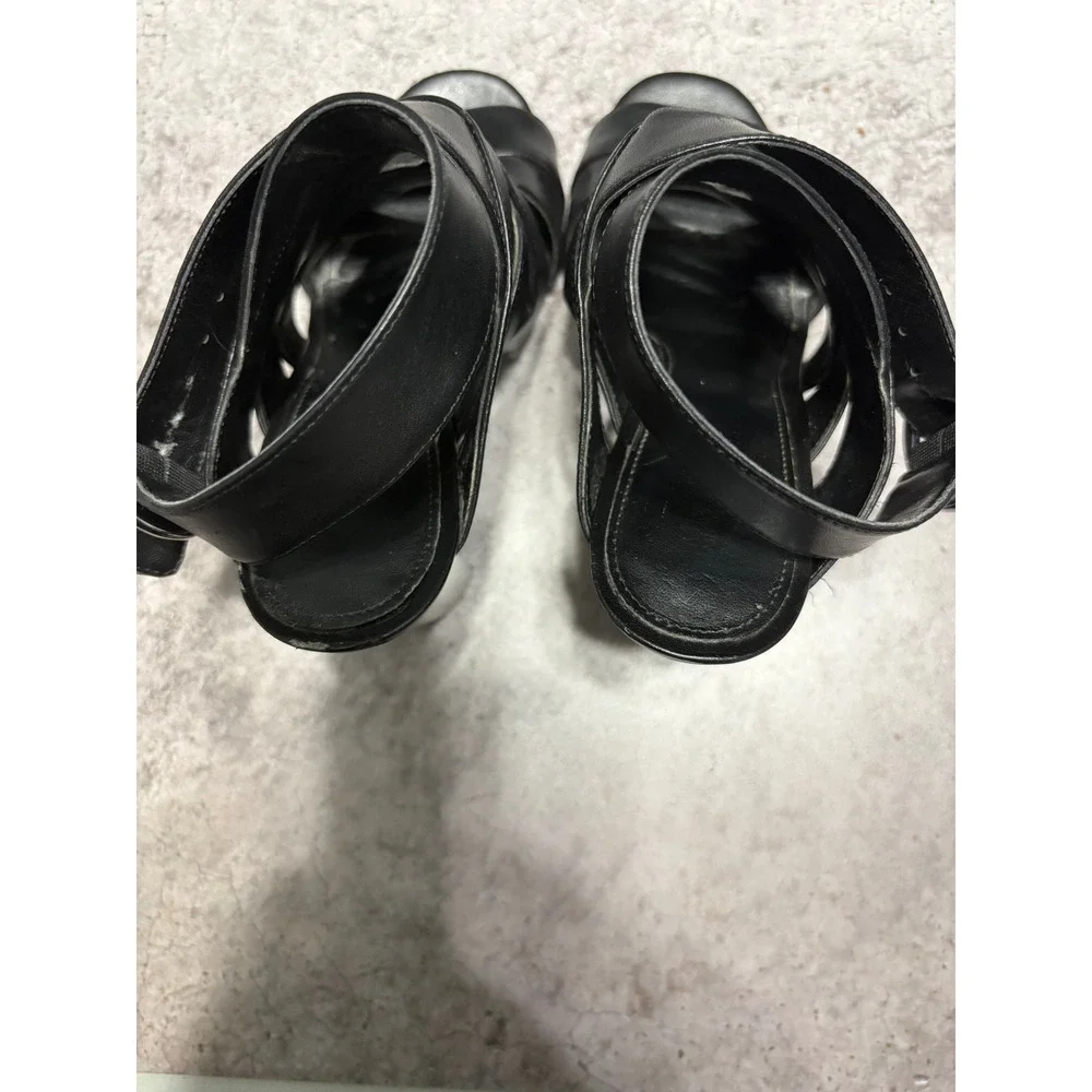 Michael Kors Womens Black Leather Strappy Block Heel Sandals Caged Ankle 6M